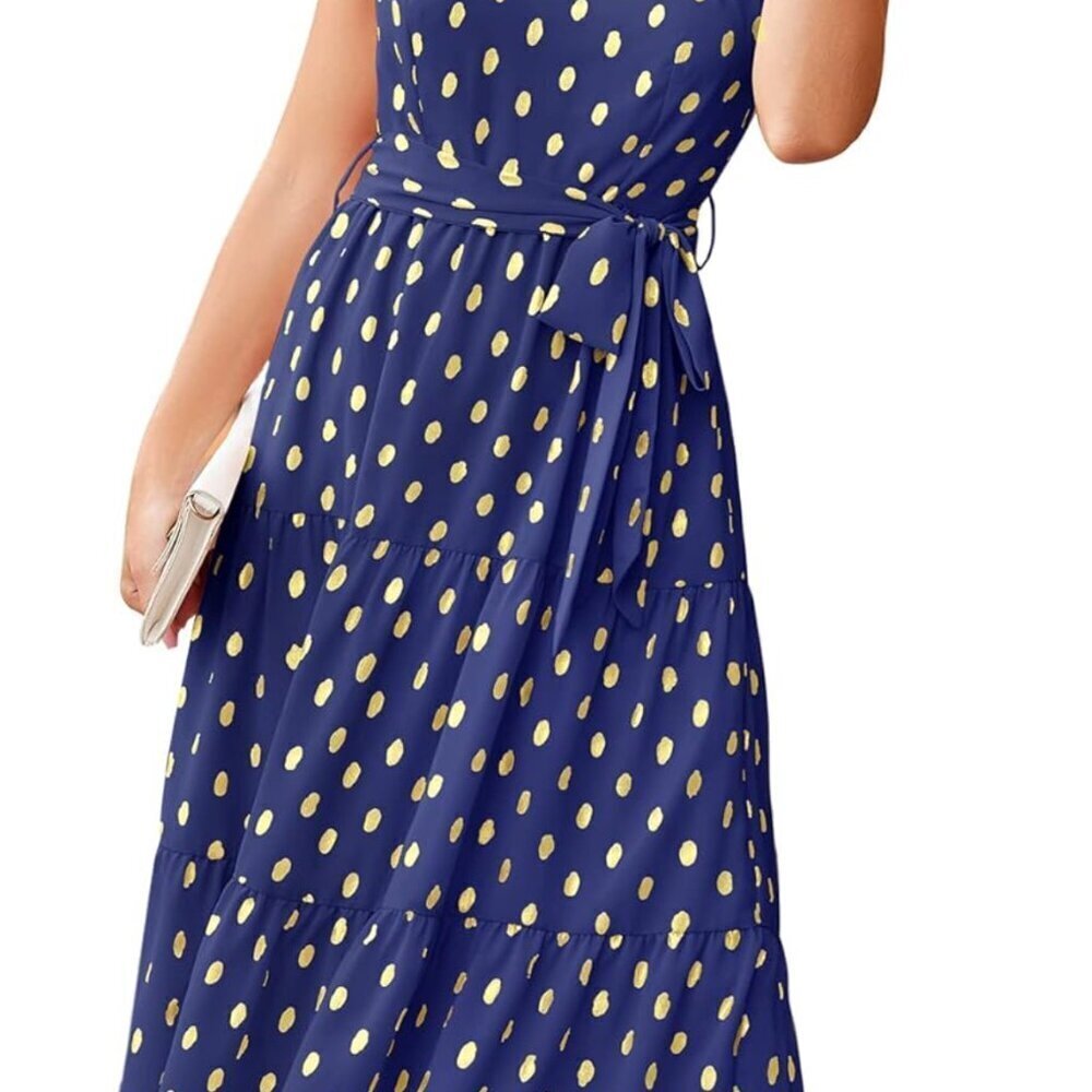 PRETTYGARDEN One Shoulder Polka Dot Tiered Ruffle Boho Midi Dress NWOT - Picture 2 of 6
